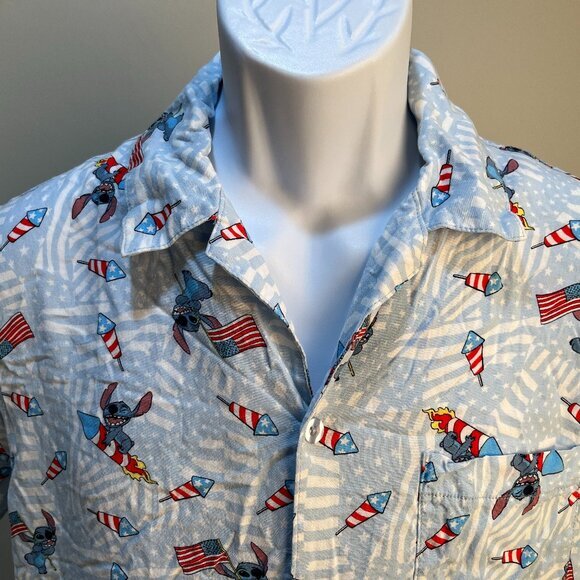Disney Other - Disney Men's red white and light blue Stitch (Lilo) fireworks s/s shirt Medium M